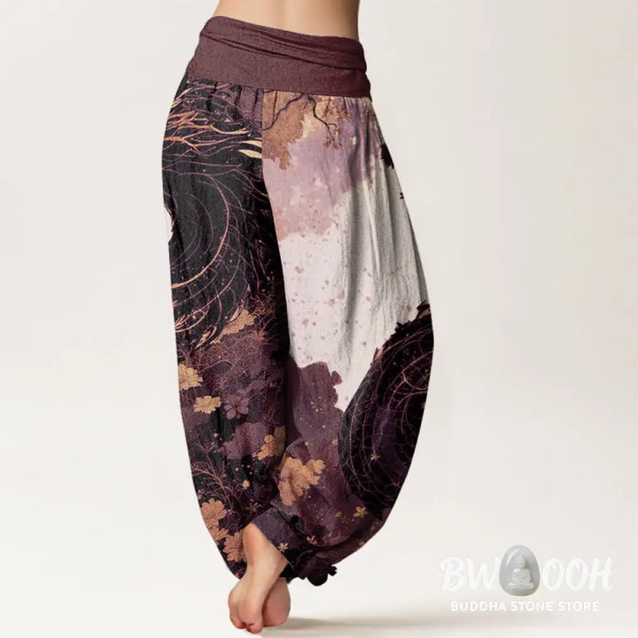 Buddha Stones Cotton Casual Dragon Ancient Tree Pattern Women’s Elastic Waist Harem Pants - Women’s Harem Pants