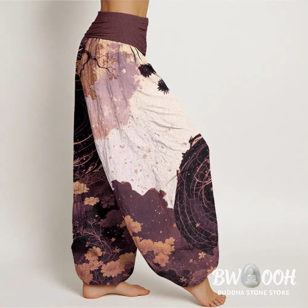 Buddha Stones Cotton Casual Dragon Ancient Tree Pattern Women’s Elastic Waist Harem Pants - Women’s Harem Pants