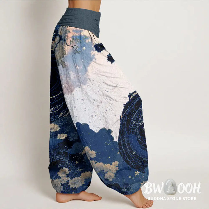 Buddha Stones Cotton Casual Dragon Ancient Tree Pattern Women’s Elastic Waist Harem Pants - Women’s Harem Pants