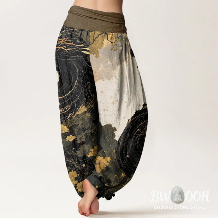 Buddha Stones Cotton Casual Dragon Ancient Tree Pattern Women’s Elastic Waist Harem Pants - Women’s Harem Pants