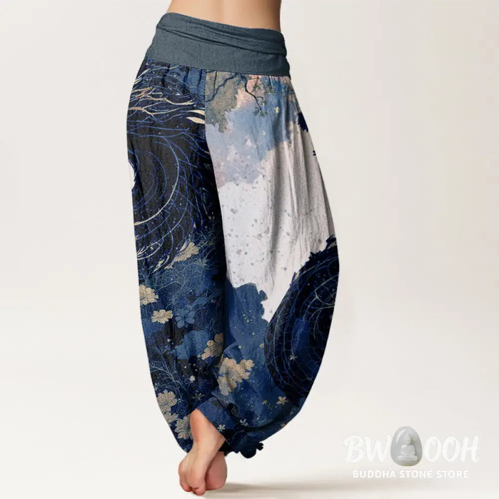 Buddha Stones Cotton Casual Dragon Ancient Tree Pattern Women’s Elastic Waist Harem Pants - Women’s Harem Pants