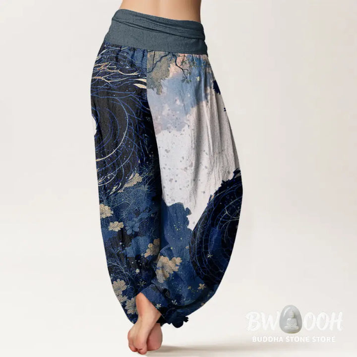 Buddha Stones Cotton Casual Dragon Ancient Tree Pattern Women’s Elastic Waist Harem Pants - Women’s Harem Pants
