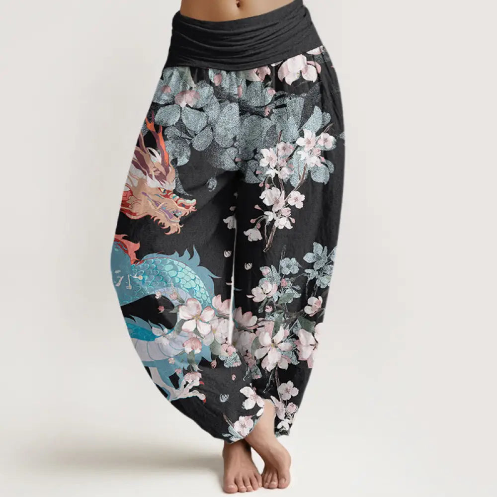 BWOOOH printed harem pants - Cotton Casual Dragon Cherry Blossoms Wom