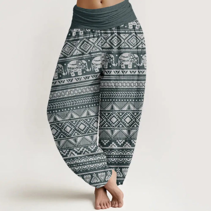Buddha Stones Cotton Casual Elephant Geometric Figure Women’s Elastic Waist Harem Pants - SlateGray / US2，UK/AU6，EU34