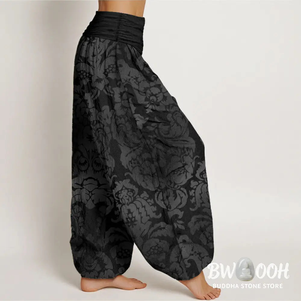 Buddha Stones Cotton Casual Flower Leaves Design Women’s Elastic Waist Harem Pants - Women’s Harem Pants