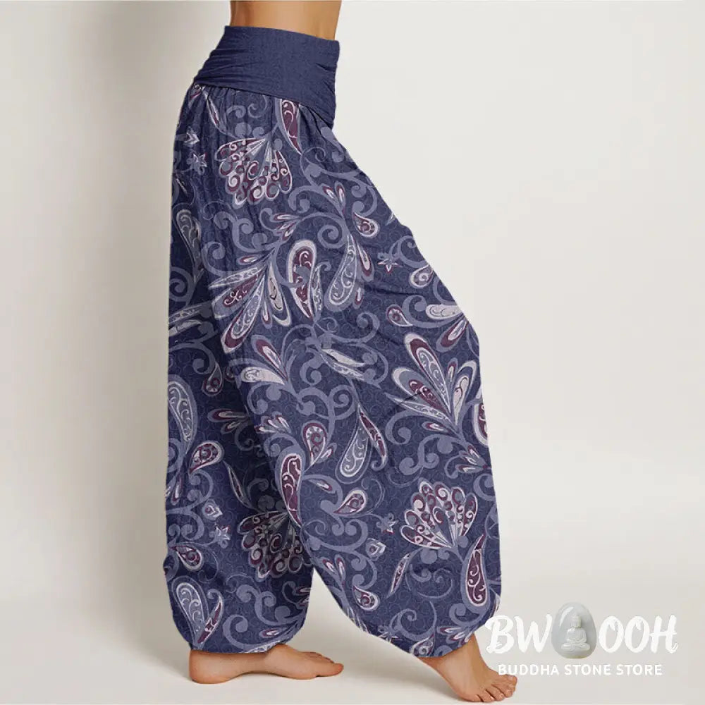 Buddha Stones Cotton Casual Flower Petals Design Women’s Elastic Waist Harem Pants - Women’s Harem Pants