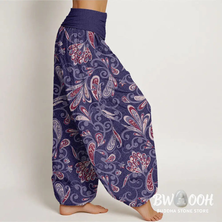 Buddha Stones Cotton Casual Flower Petals Design Women’s Elastic Waist Harem Pants - Women’s Harem Pants