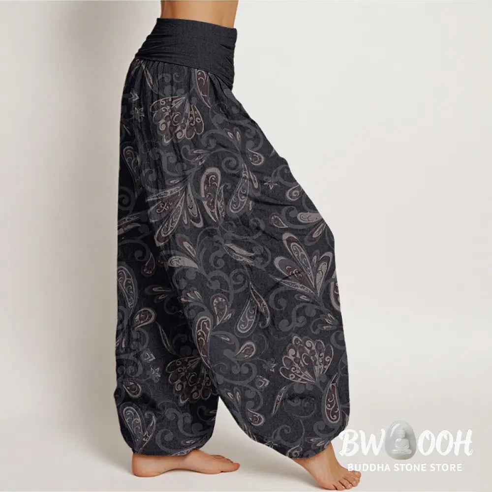 Buddha Stones Cotton Casual Flower Petals Design Women’s Elastic Waist Harem Pants - Women’s Harem Pants
