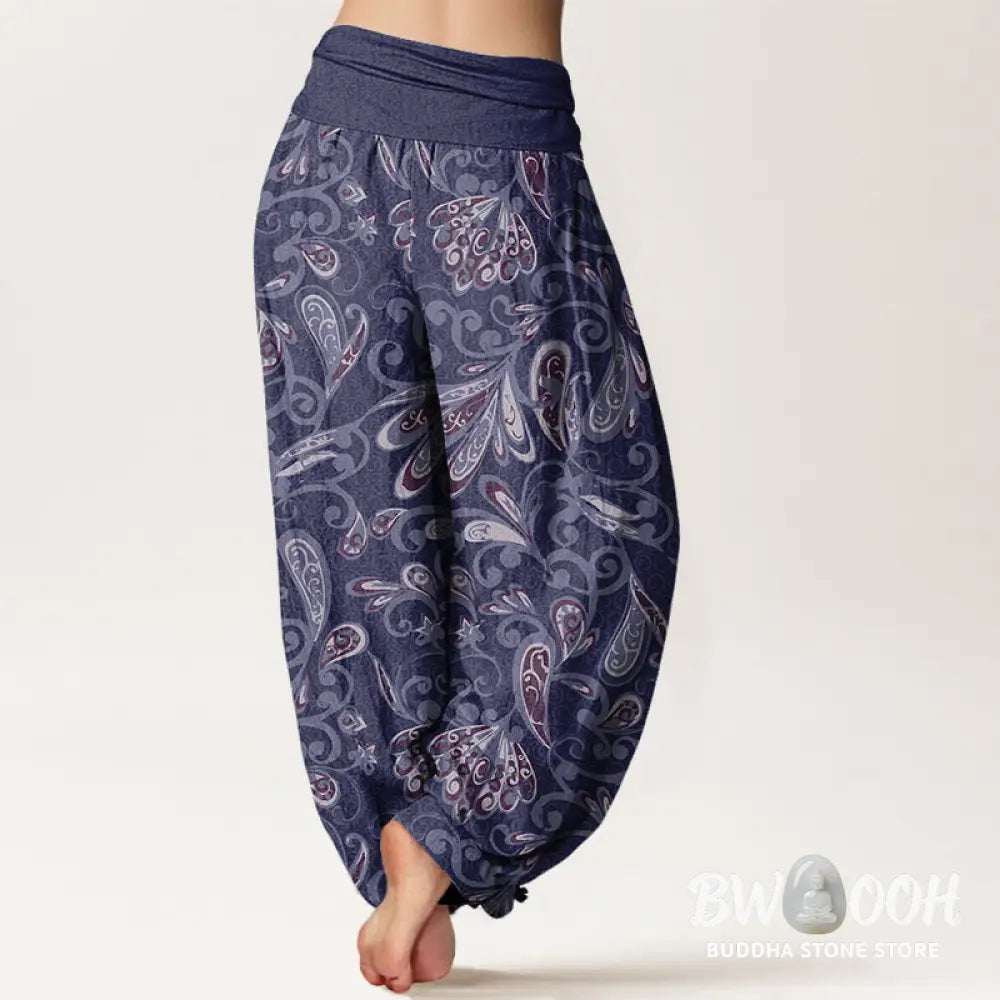 Buddha Stones Cotton Casual Flower Petals Design Women’s Elastic Waist Harem Pants - Women’s Harem Pants