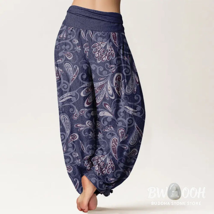 Buddha Stones Cotton Casual Flower Petals Design Women’s Elastic Waist Harem Pants - Women’s Harem Pants