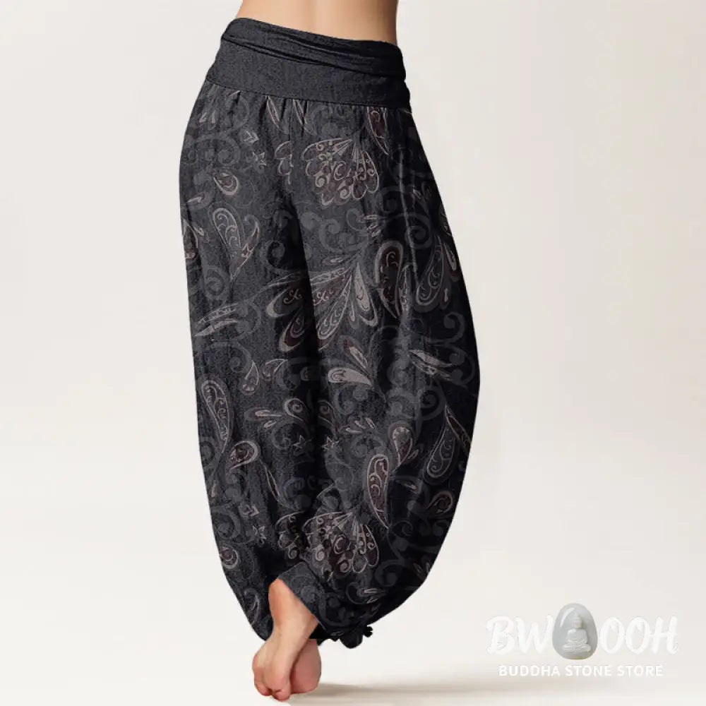 Buddha Stones Cotton Casual Flower Petals Design Women’s Elastic Waist Harem Pants - Women’s Harem Pants