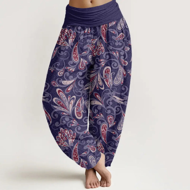 Buddha Stones Cotton Casual Flower Petals Design Women’s Elastic Waist Harem Pants - MediumPurple / US2，UK/AU6，EU34