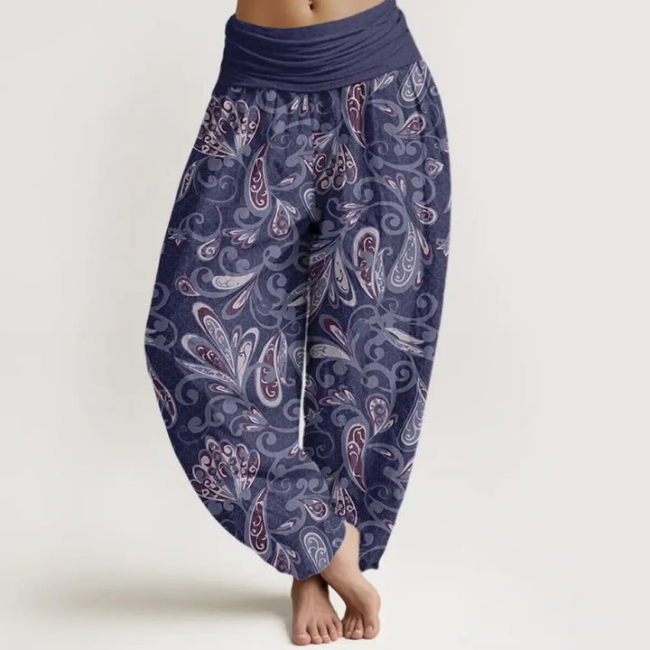 Buddha Stones Cotton Casual Flower Petals Design Women’s Elastic Waist Harem Pants - SlateBlue / US2，UK/AU6，EU34 (XS)