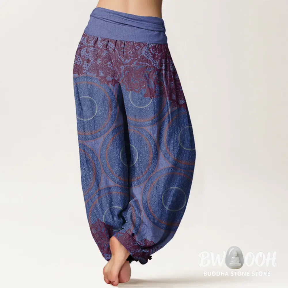 Buddha Stones Cotton Casual Flowers Compass Design Women’s Elastic Waist Harem Pants - Women’s Harem Pants