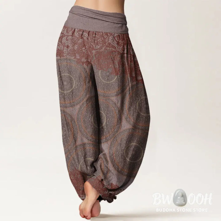 Buddha Stones Cotton Casual Flowers Compass Design Women’s Elastic Waist Harem Pants - Women’s Harem Pants