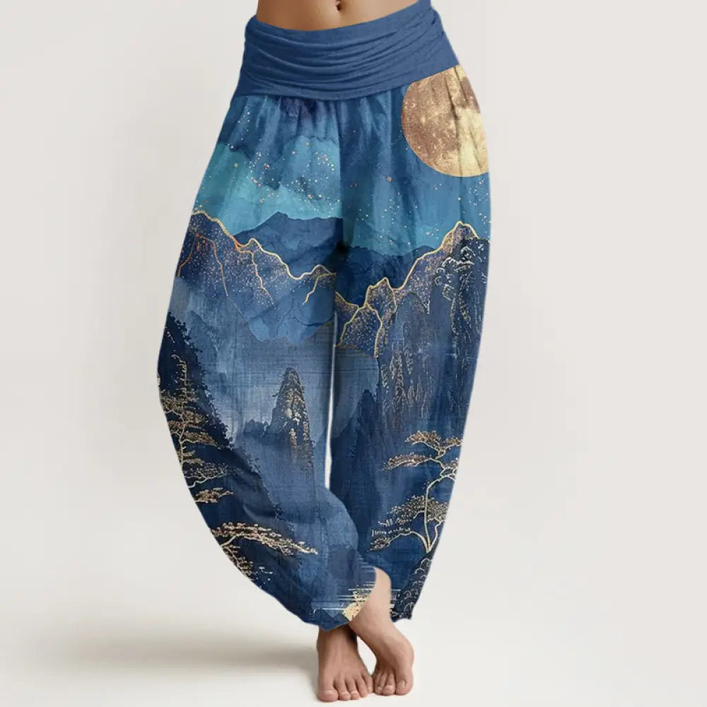 BWOOOH printed harem pants - Cotton Casual Full Moon Mountains Trees 