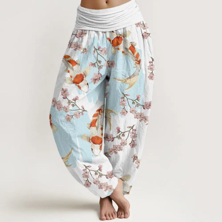 BWOOOH koi fish print harem pants - Cotton Casual Koi Fish Cherry Blossom Pa