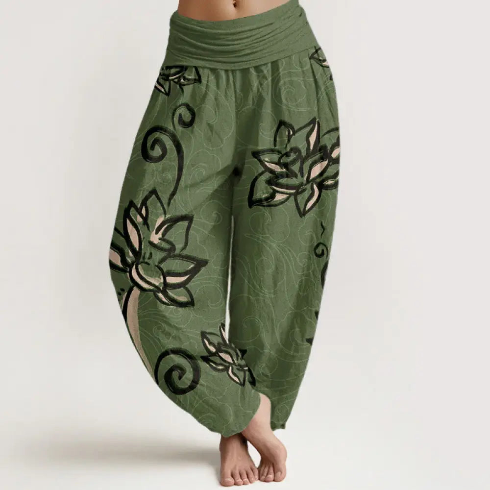 BWOOOH lotus print harem pants - Cotton Casual Lotus Auspicious Clouds De