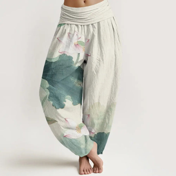 BWOOOH lotus print harem pants - Cotton Casual Lotus Petal Pods Pattern W