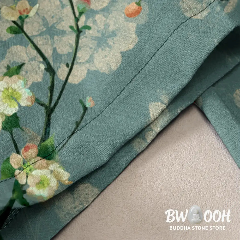 Buddha Stones Cotton Casual Peach Blossoms Flying Geese Pattern Women’s Elastic Waist Pants With Pockets - Women’s Pants