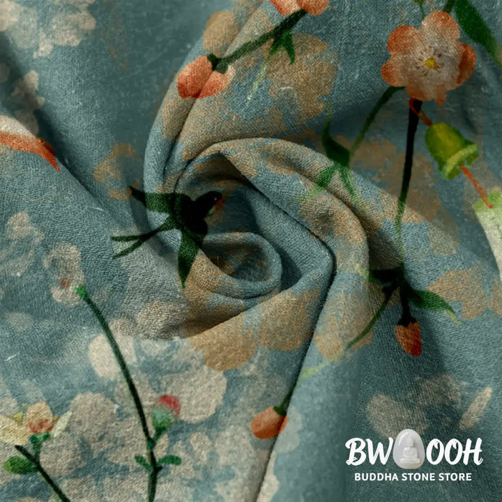 Buddha Stones Cotton Casual Peach Blossoms Flying Geese Pattern Women’s Elastic Waist Pants With Pockets - Women’s Pants