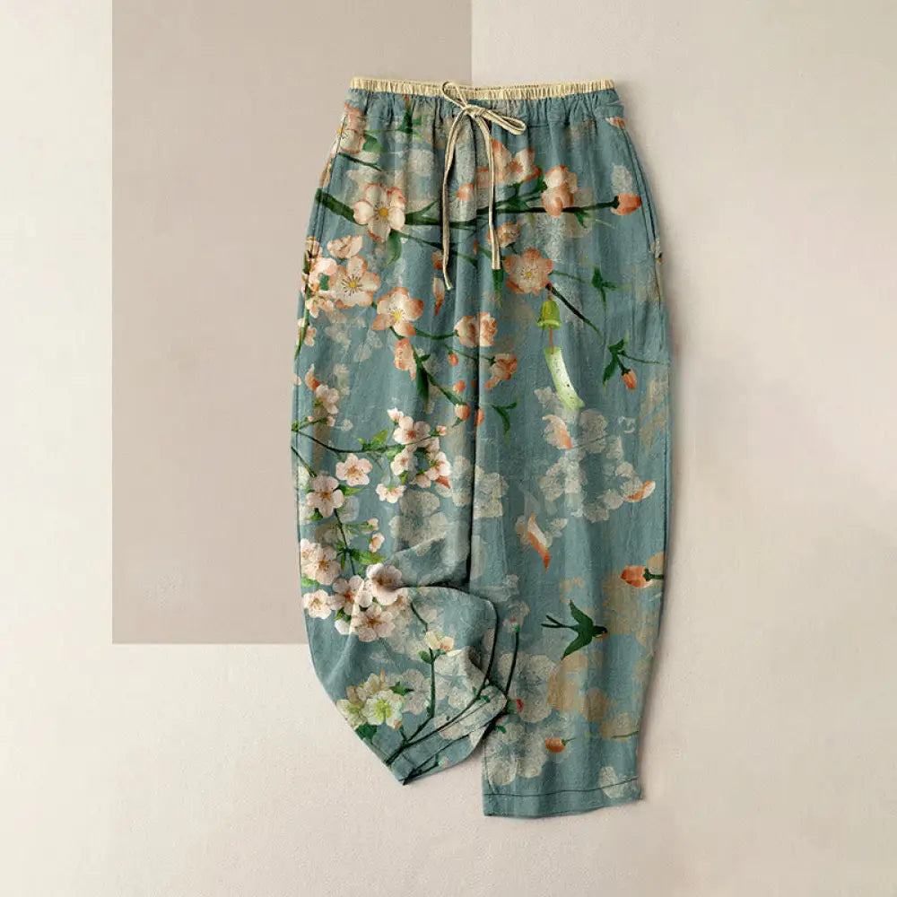 BWOOOH printed yoga pants - Cotton Casual Peach Blossoms Flying Gees