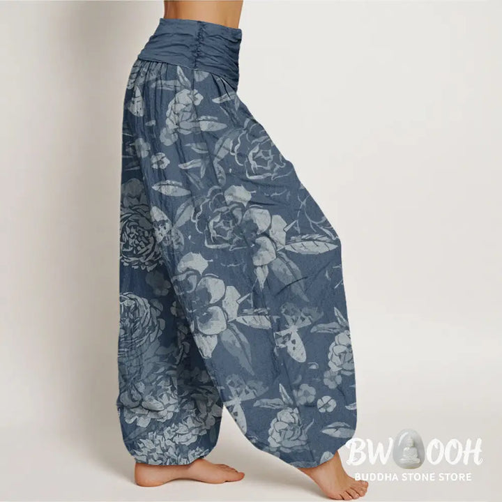 Buddha Stones Cotton Casual Peony Flowers Leaves Women&