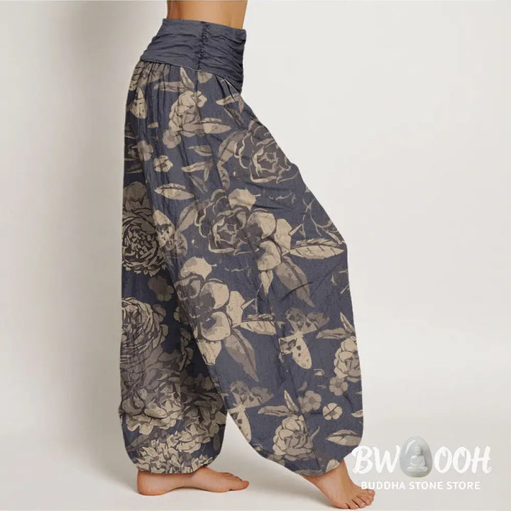 Buddha Stones Cotton Casual Peony Flowers Leaves Women&