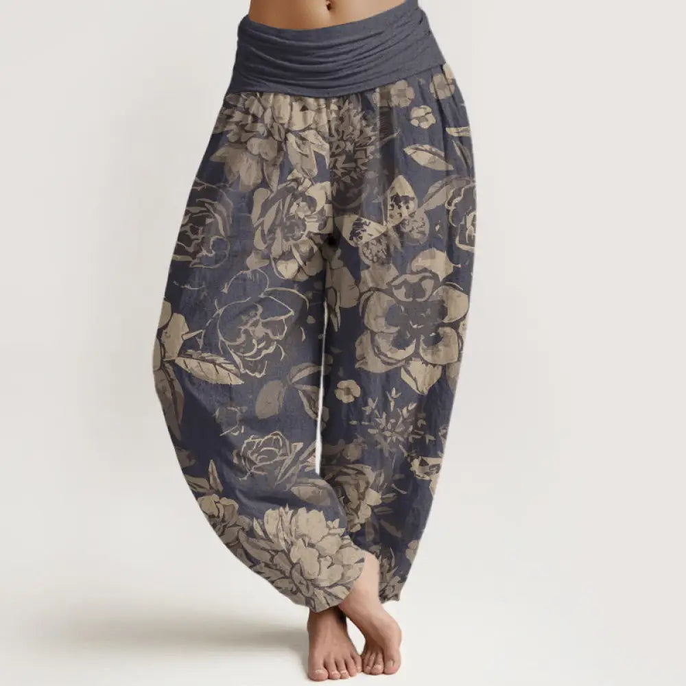 BWOOOH printed harem pants - Cotton Casual Peony Flowers Leaves Women