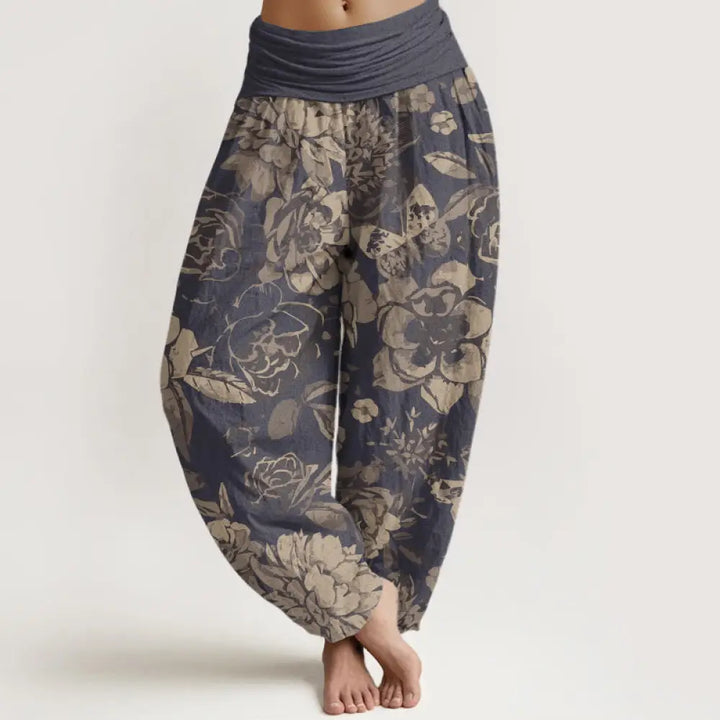 BWOOOH printed harem pants - Cotton Casual Peony Flowers Leaves Women
