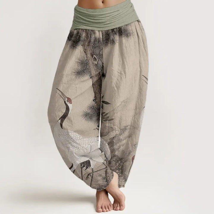 BWOOOH printed harem pants - Cotton Casual Red-crowned Crane Pine Tre