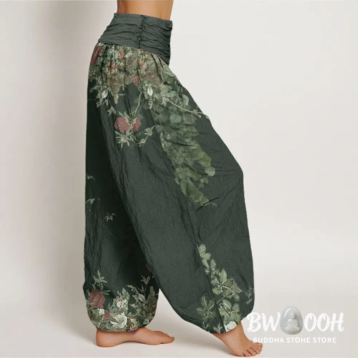Buddha Stones Cotton Casual Red Peony Flower Vine Design Women&