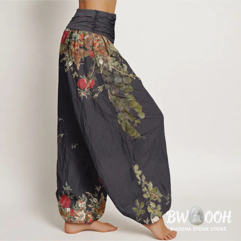 Buddha Stones Cotton Casual Red Peony Flower Vine Design Women&