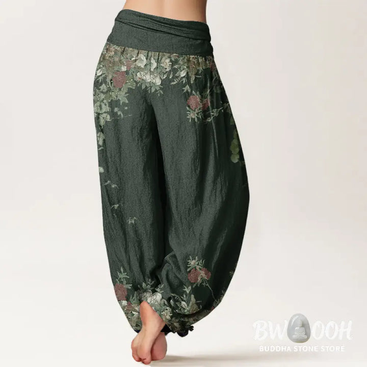 Buddha Stones Cotton Casual Red Peony Flower Vine Design Women&