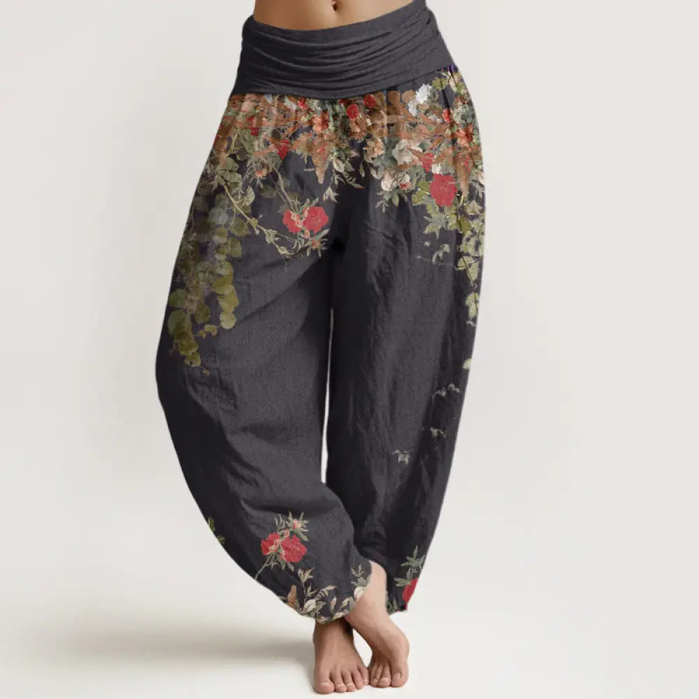 BWOOOH printed harem pants - Cotton Casual Red Peony Flower Vine Desi