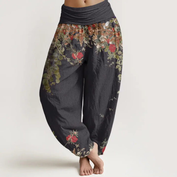 BWOOOH printed harem pants - Cotton Casual Red Peony Flower Vine Desi