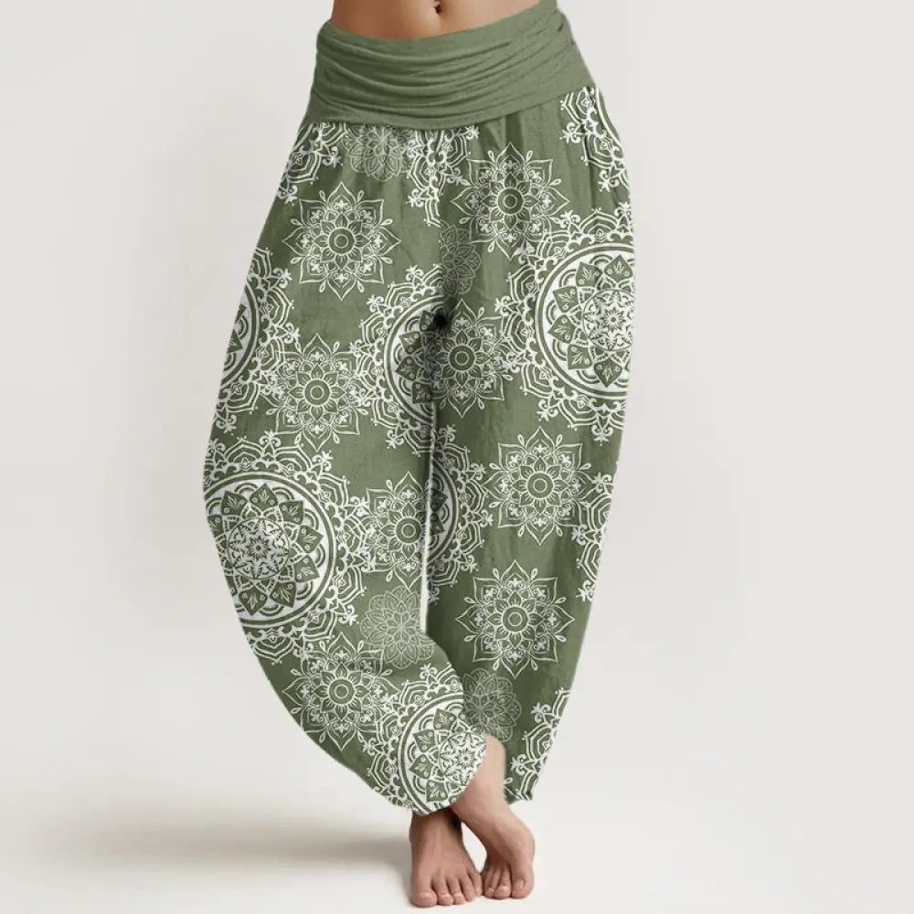 BWOOOH mandala print harem pants - Cotton Casual White Mandala Flower Desig