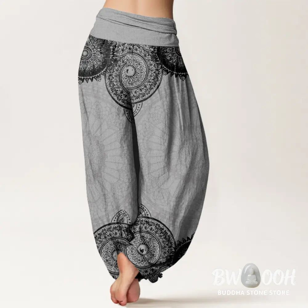 Buddha Stones Cotton Circular Mandala Design Women’s Elastic Waist Harem Pants - Women’s Harem Pants