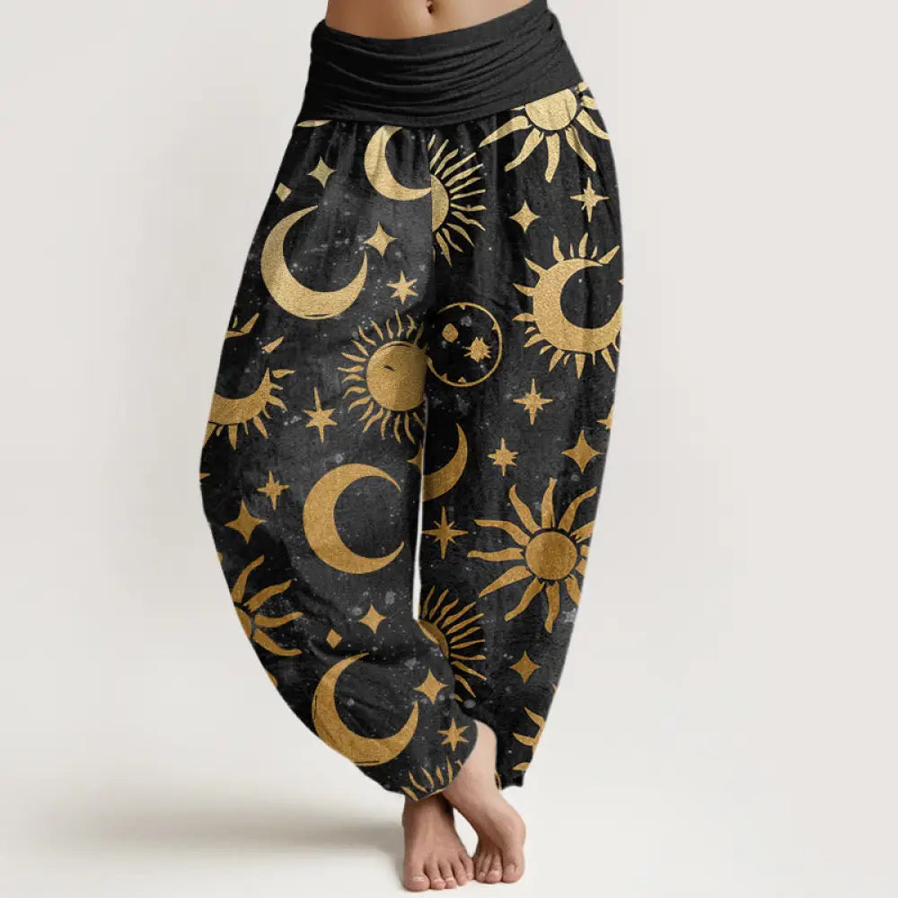 BWOOOH printed harem pants - Cotton Crescent Moon Sun Stars Pattern D