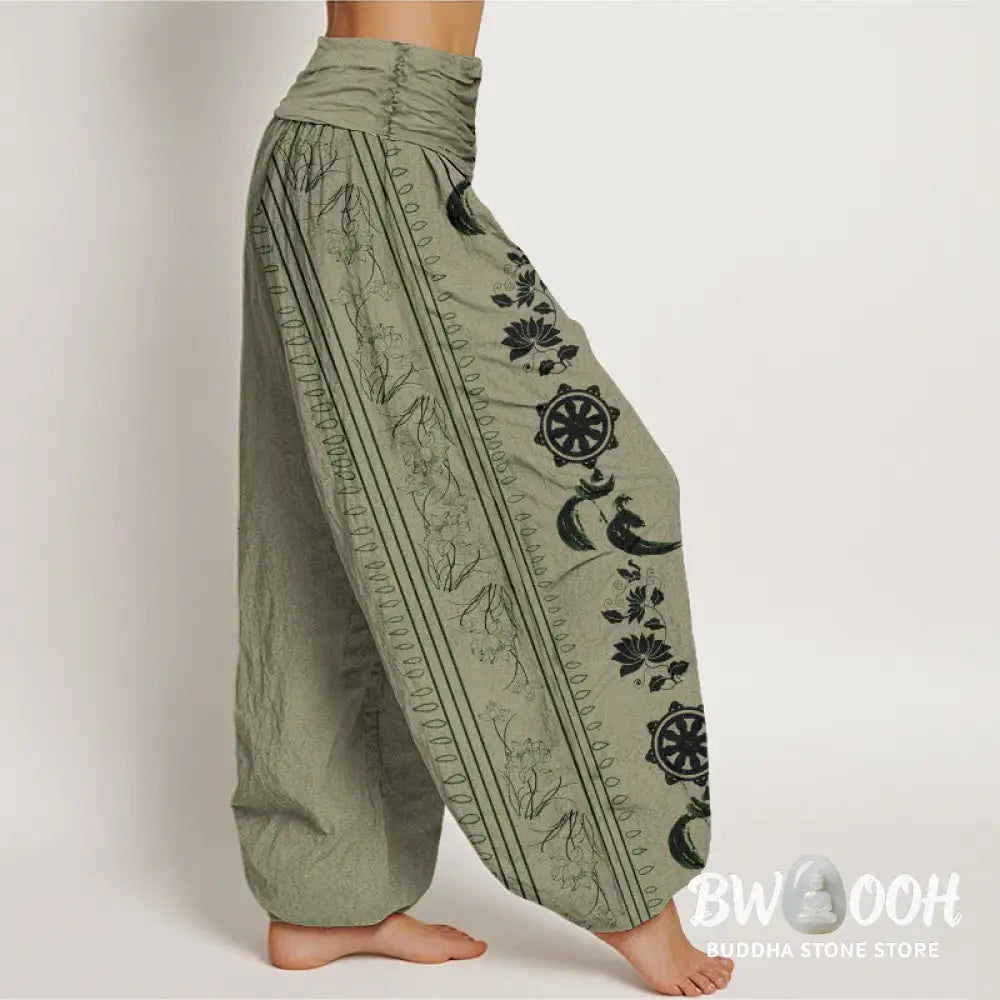 Buddha Stones Cotton Dharma Wheel Lotus OM Pattern Women&