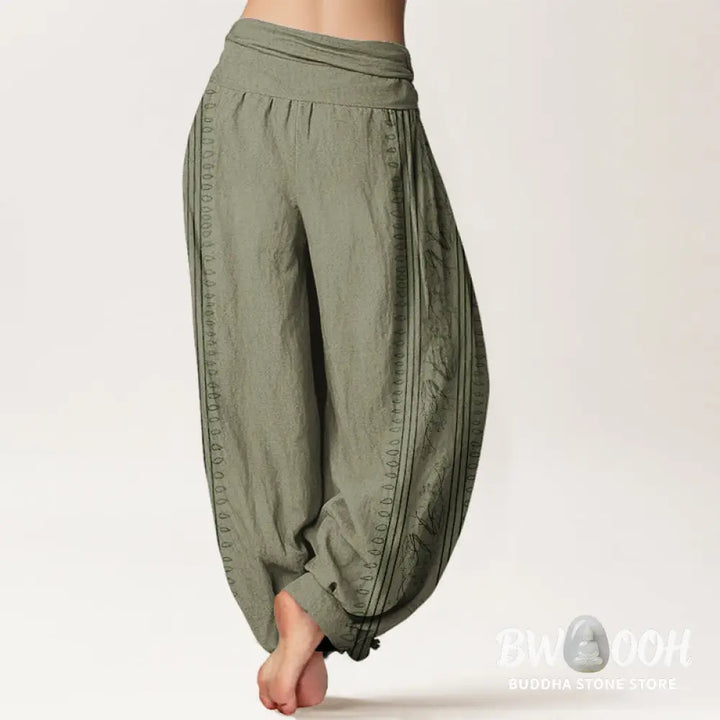 Buddha Stones Cotton Dharma Wheel Lotus OM Pattern Women&