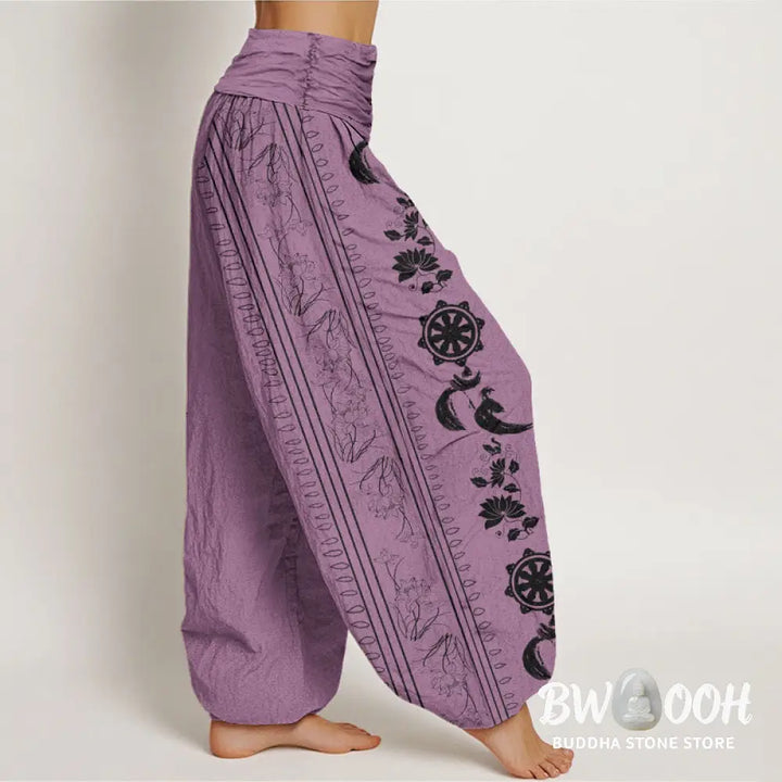 Buddha Stones Cotton Dharma Wheel Lotus OM Pattern Women&