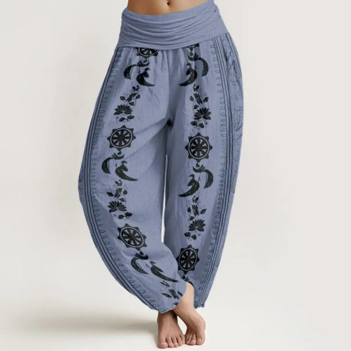 BWOOOH lotus print harem pants - Cotton Dharma Wheel Lotus OM Pattern Wom