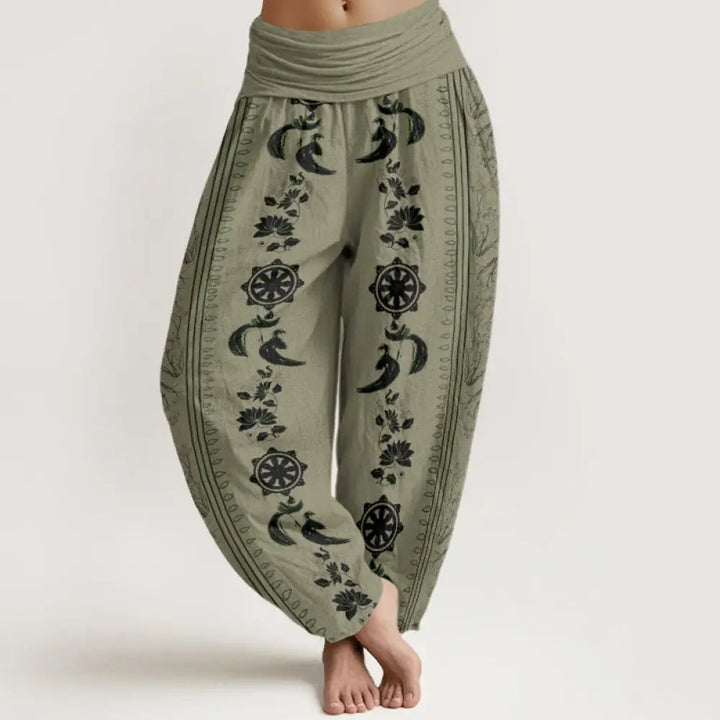 Buddha Stones Cotton Dharma Wheel Lotus OM Pattern Women&