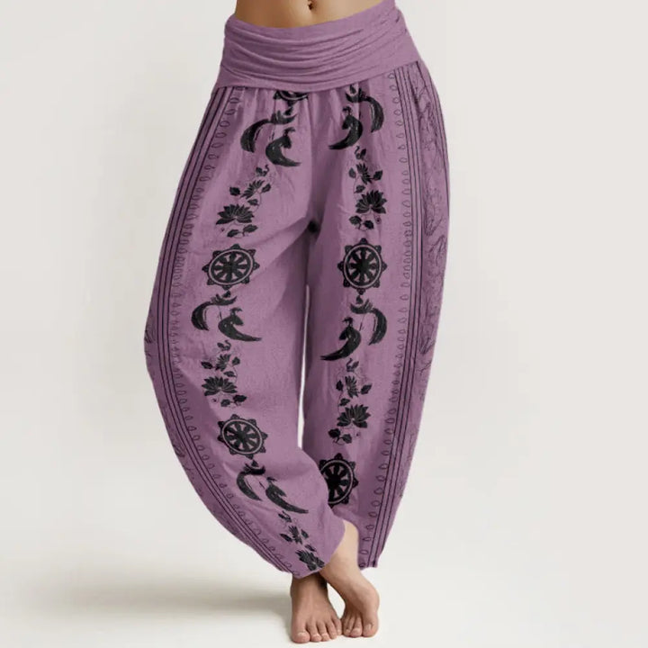 Buddha Stones Cotton Dharma Wheel Lotus OM Pattern Women&