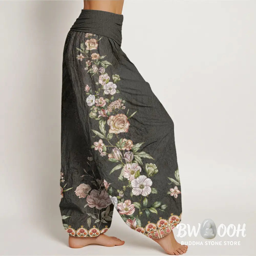 Buddha Stones Cotton Ethnic Floral Ethnic Totem Pattern Women’s Elastic Waist Harem Pants - Women’s Harem Pants