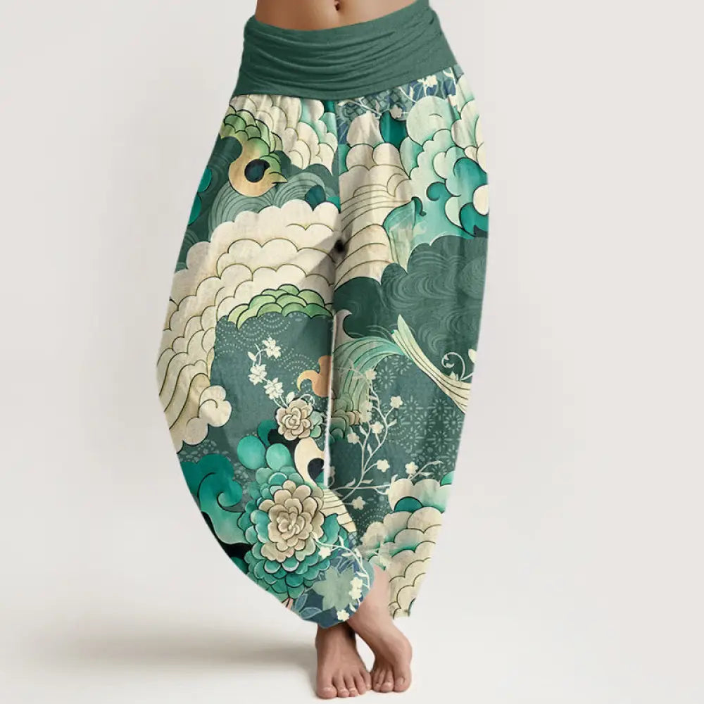 BWOOOH printed harem pants - Cotton Flower Wave Pattern Women's Elast