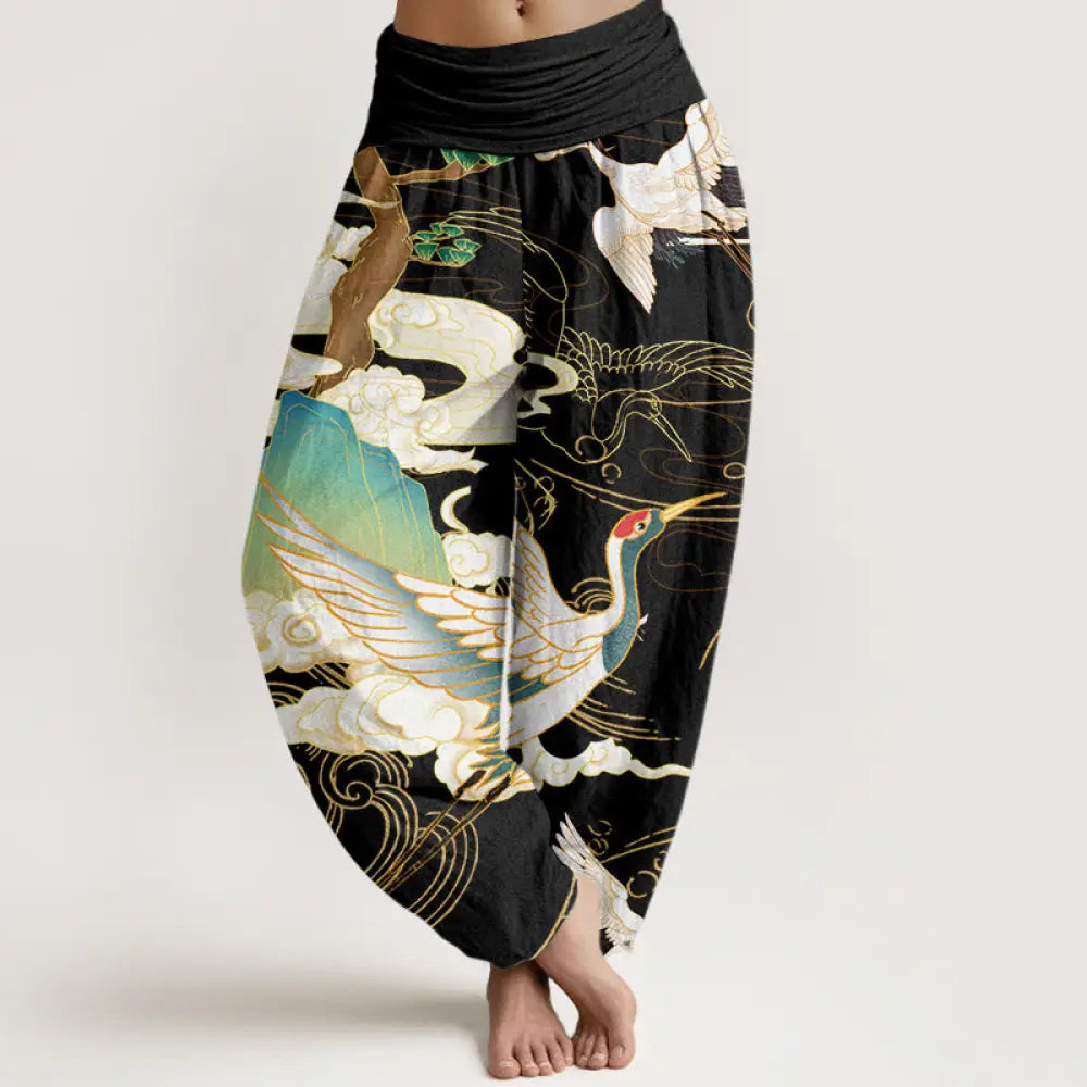 BWOOOH printed harem pants - Cotton Flying Cranes Auspicious Clouds T
