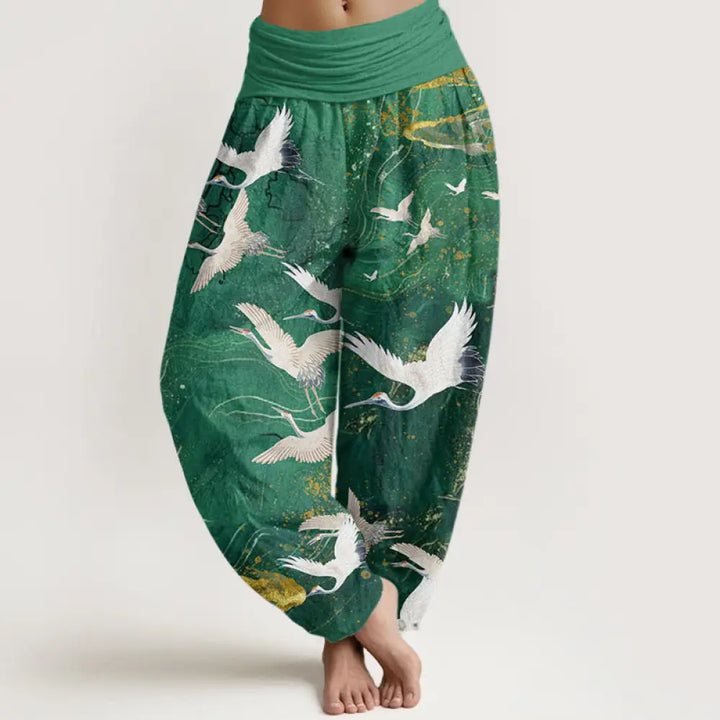 BWOOOH printed harem pants - Cotton Flying White Cranes Auspicious Cl