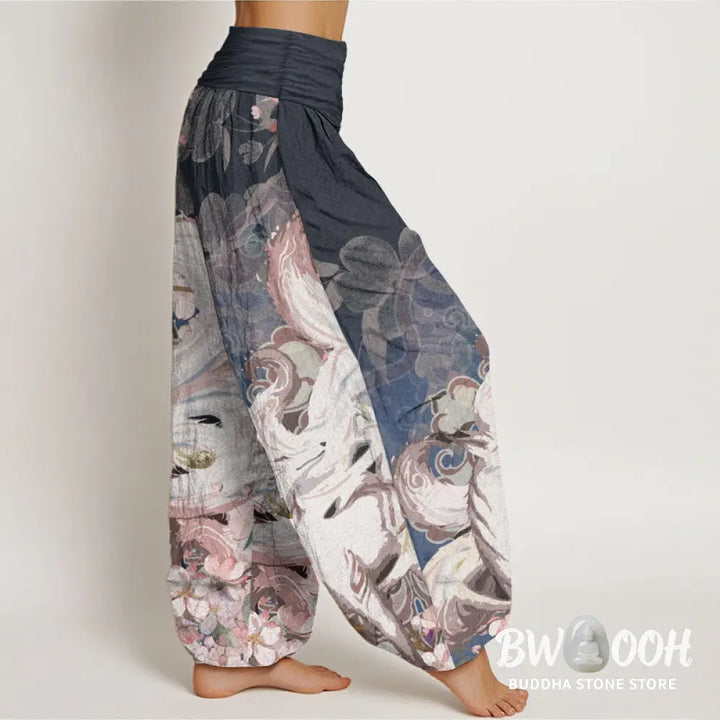 Buddha Stones Cotton Fox Cherry Blossoms Women’s Elastic Waist Harem Pants - Women’s Harem Pants